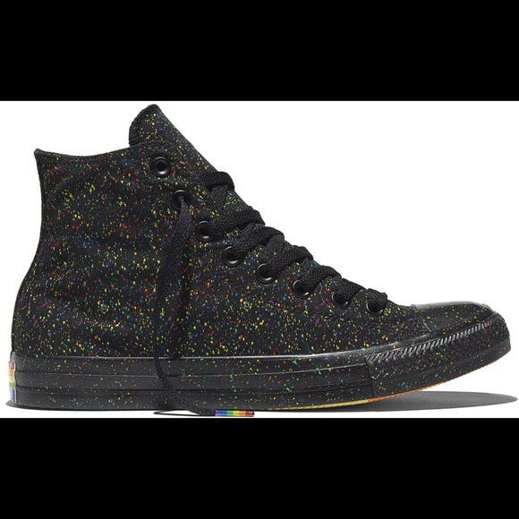 Limited Edition Unisex Pride Converse Hightop Black Paint Splatter Rainbow Soles - Picture 7 of 9